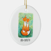 Fox paar cadeautjes eerste kerstmis met maat keramisch ornament (Rechts)