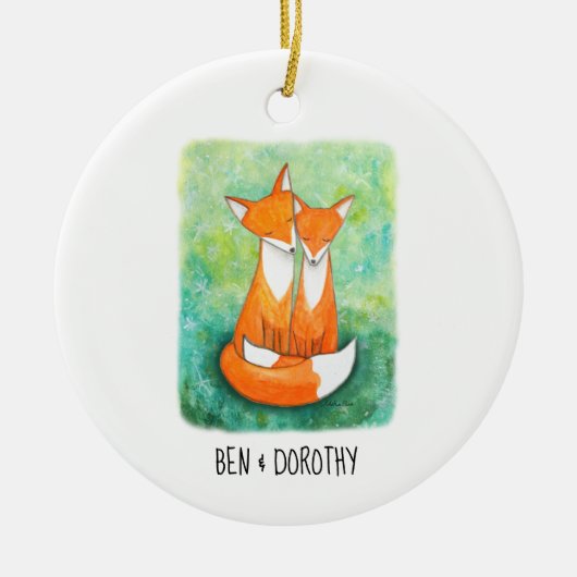 Fox paar cadeautjes eerste kerstmis met maat keramisch ornament (Voorkant)