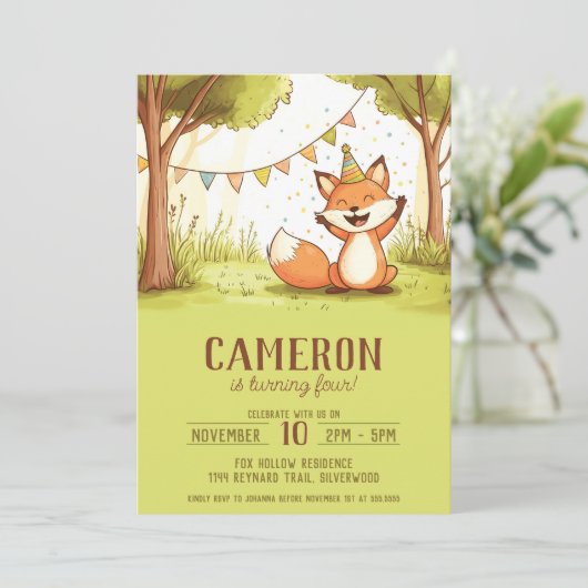 Fox party pet outdoor kind's verjaardag kaart (Staand voorkant)