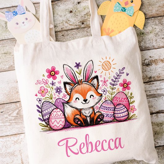 Fox Pasen Kinder naam Meisjes Bunny Tote Bag