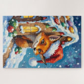 Fox Peeking from Gingerbread House Hat Legpuzzel (Horizontaal)