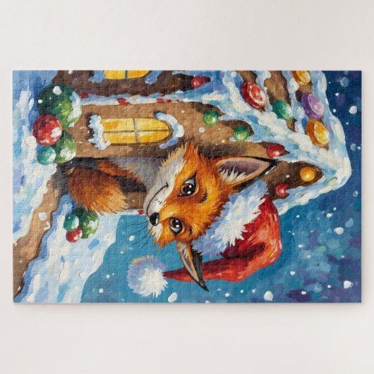 Fox Peeking from Gingerbread House Hat Legpuzzel (Horizontaal)