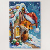 Fox Peeking from Gingerbread House Hat Legpuzzel (Verticaal)