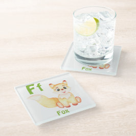 Fox personaliseer ABC: Letter F - Jouw namen toevo Glazen Onderzetter