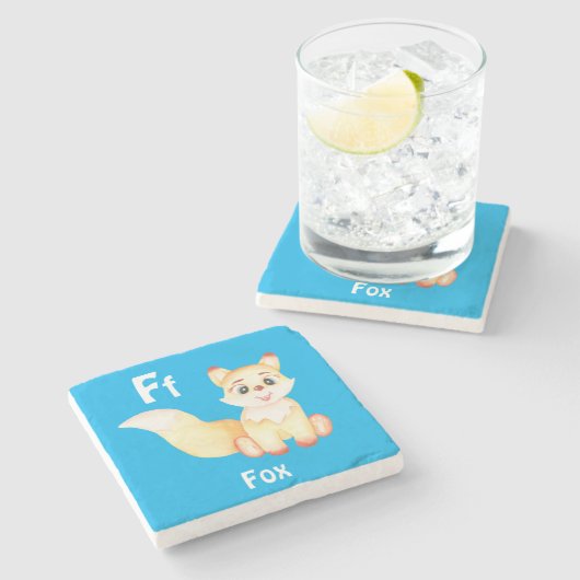 Fox personaliseer ABC: Letter F - Jouw namen toevo Stenen Onderzetter (Zijkant)
