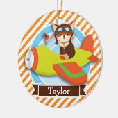 Fox Pilot in een groen en Oranje vliegtuig Keramisch Ornament (Links)