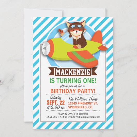 Fox Pilot in Groen & Oranje Vliegtuig; Blauwe Stre Kaart (Voorkant)