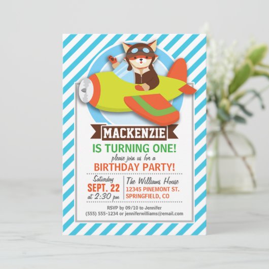 Fox Pilot in Groen & Oranje Vliegtuig; Blauwe Stre Kaart (Staand voorkant)