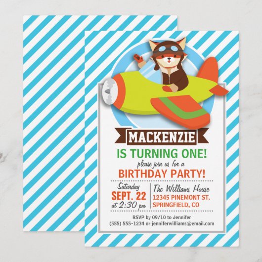 Fox Pilot in Groen & Oranje Vliegtuig; Blauwe Stre Kaart (Voorkant / Achterkant)