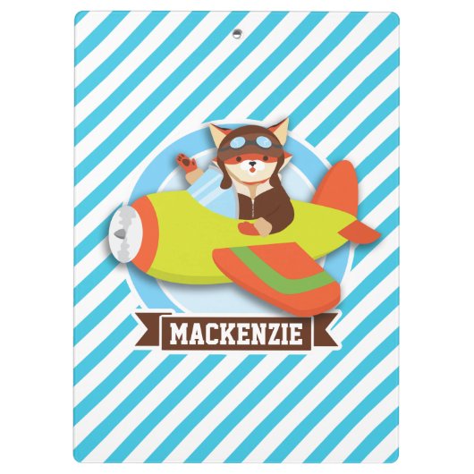 Fox Pilot in Groen & Oranje Vliegtuig; Blauwe Stre Klembord (Achterkant)