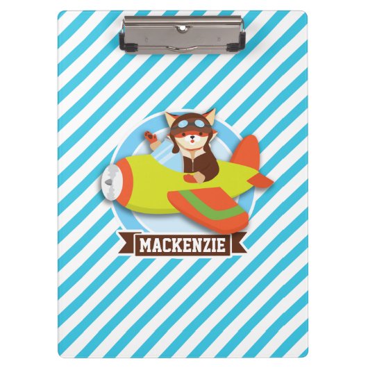 Fox Pilot in Groen & Oranje Vliegtuig; Blauwe Stre Klembord (Voorkant)