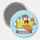 Fox Pilot in Groen & Oranje Vliegtuig; Blauwe Stre Magneet (Voorkant / Achterkant)