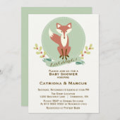 Fox Portrait Floral Baby shower Invitation Kaart (Voorkant / Achterkant)