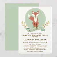 Fox Portrait Floral Kids Birthday Party Invitation