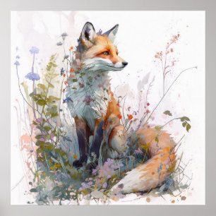 Fox Portret Dierenschilderij Wildlife Outdoors Art Poster
