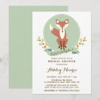 Fox Portret Green Bridal Shower Invitation