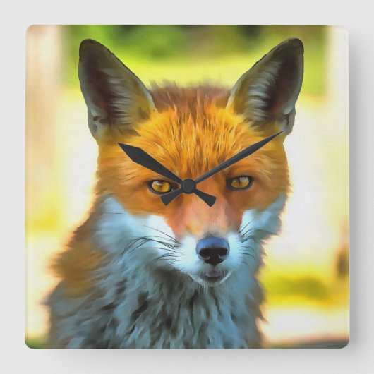 Fox Portret Realistic Wildlife Art Vierkante Klok (Voorkant)