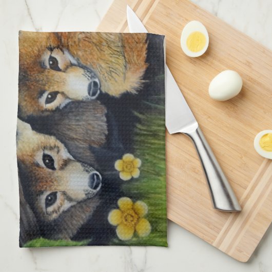 Fox Pups Tea Towel Theedoek (Quarter Fold)