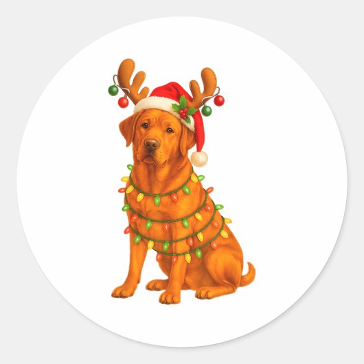 Fox Red Lab Christmas Tree Light Pajama Labrador D Ronde Sticker (Voorkant)