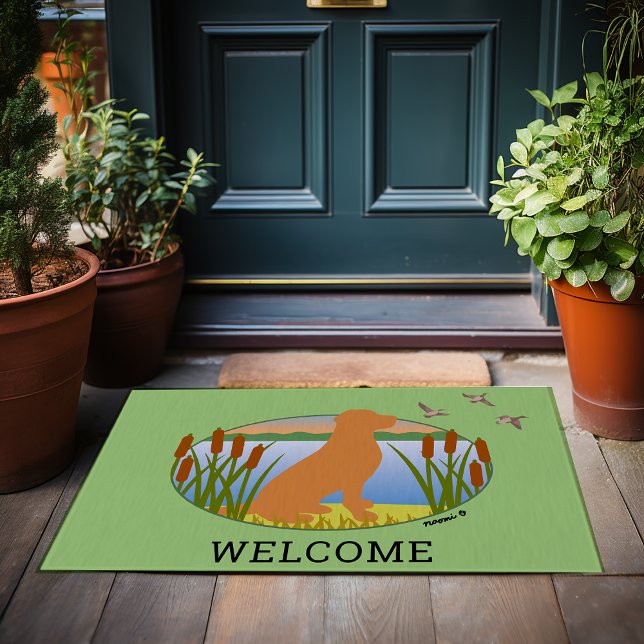Fox Red Labrador Bird Dog Sunset Ovaal Deurmat (Fox Red Labrador Bird Dog Oval Design Doormat for Labrador Owners.  Dog silhouette design.)