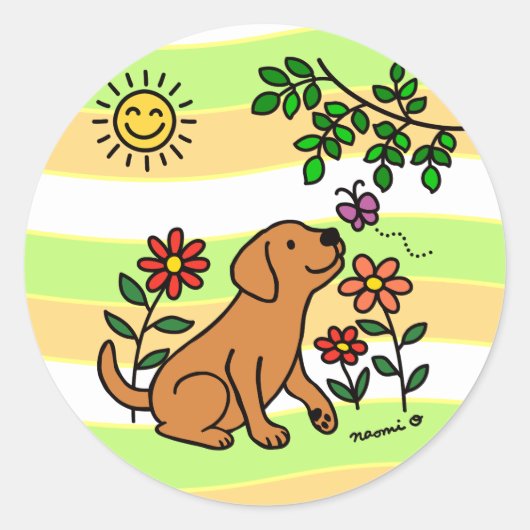 Fox Red Labrador en Green Ronde Sticker (Voorkant)