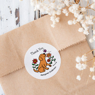 Fox Red Labrador Flowers Cartoon Ronde Sticker