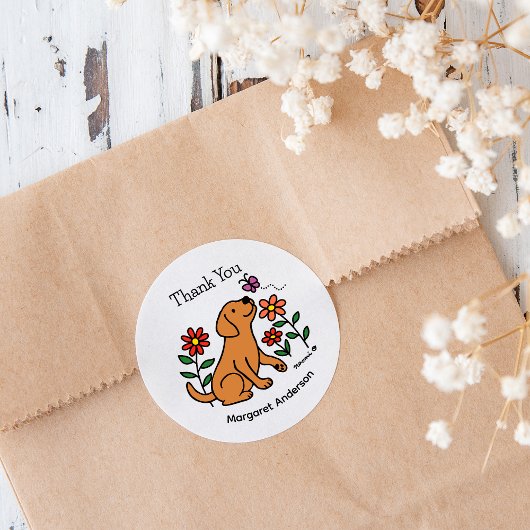 Fox Red Labrador Flowers Cartoon Ronde Sticker