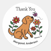 Fox Red Labrador Flowers Cartoon Ronde Sticker (Voorkant)