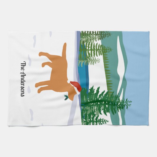 Fox Red Labrador-kerstEvergreen Santa Hat Theedoek (Horizontaal)