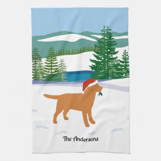 Fox Red Labrador-kerstEvergreen Santa Hat Theedoek (Verticaal)