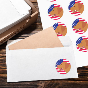 Fox Red Labrador Profiel Amerikaanse vlag Ronde Sticker