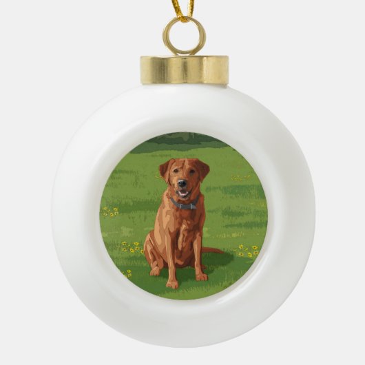 Fox Red Yellow Labrador Retriever Dog Keramische Bal Ornament (Voorkant)