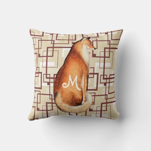  Fox Retro Brown Tan Geometric Pattern Kussen (Achterkant)