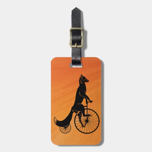 Fox Riding a Bicycle Silhouette in Black Bagagelabel (Voorkant verticaal)