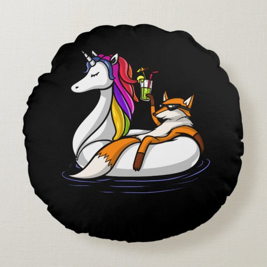 Fox Riding a Unicorn Float Animal Pool Rond Kussen (Voorkant)