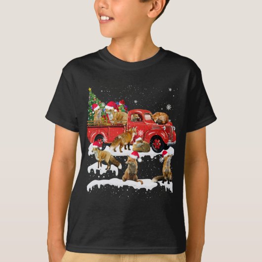 Fox Riding Red Truck Merry Kerstmis X-mas Ugly Gi T-shirt (Voorkant)