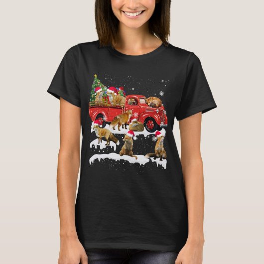 Fox Riding Red Truck Merry Kerstmis X-mas Ugly Gi T-shirt (Voorkant)