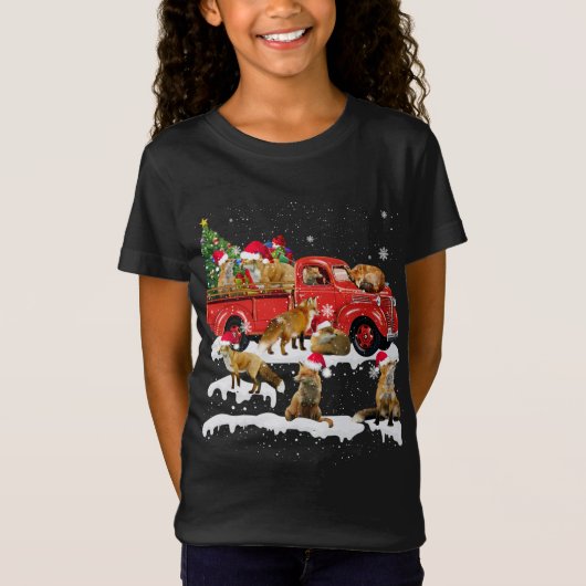 Fox Riding Red Truck Merry Kerstmis X-mas Ugly Gi T-shirt (Voorkant)