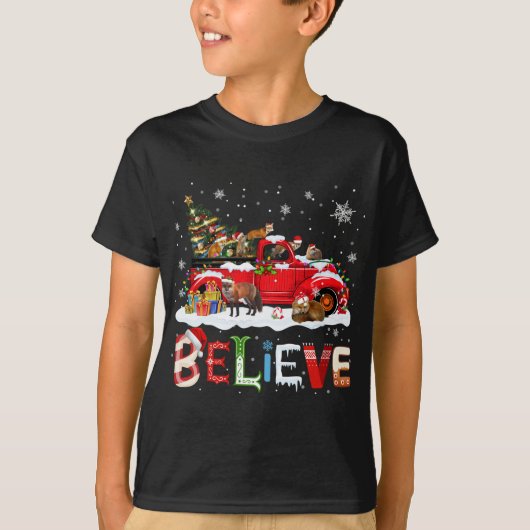 Fox Riding Rode Vrachtwagen Kerstboom Geloof Kerst T-shirt (Voorkant)
