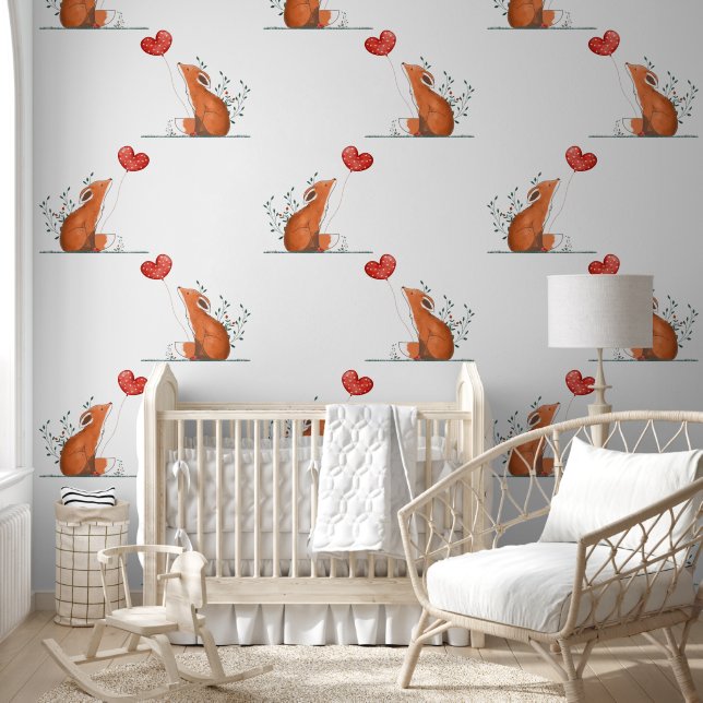 Fox & Rode Hart Ballon Ontwerp Behang (Kinderen)