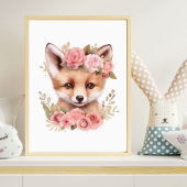 Fox Roze Bloemen Meisje Kwekerij Print Poster