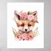 Fox Roze Bloemen Meisje Kwekerij Print Poster (Voorkant)