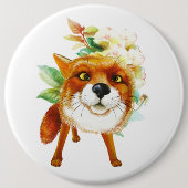 Fox Rozen. Waterverf Ronde Button 6,0 Cm (Voorkant)