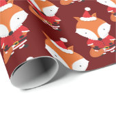 Fox Santa Hat Burgundy Animal Kerstfeestdag Cadeaupapier (Rol Hoek)