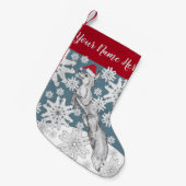 Fox, Santa Hat, Sneeuwvlokken Blauw Winter Vakanti Kleine Kerstsok (Voorkant (Hangend))