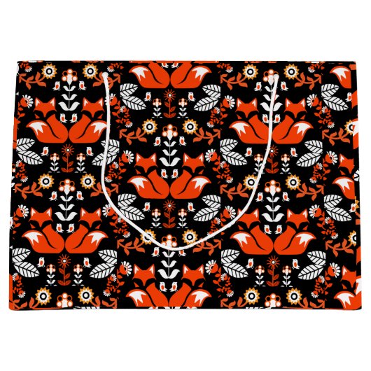 Fox Scandinavian Folk Art Tablecloth Groot Cadeauzakje (Voorkant)