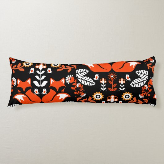 Fox Scandinavian Folk Art Tablecloth Lichaamskussen (Voorkant)