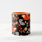 Fox Scandinavian Folk Art Tablecloth Tweekleurige Koffiemok (Center)