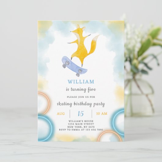 Fox Schaatsen Verjaardag uitnodiging (Staand voorkant)