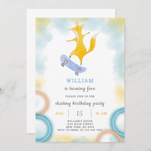 Fox Schaatsen Verjaardag uitnodiging (Voorkant / Achterkant)